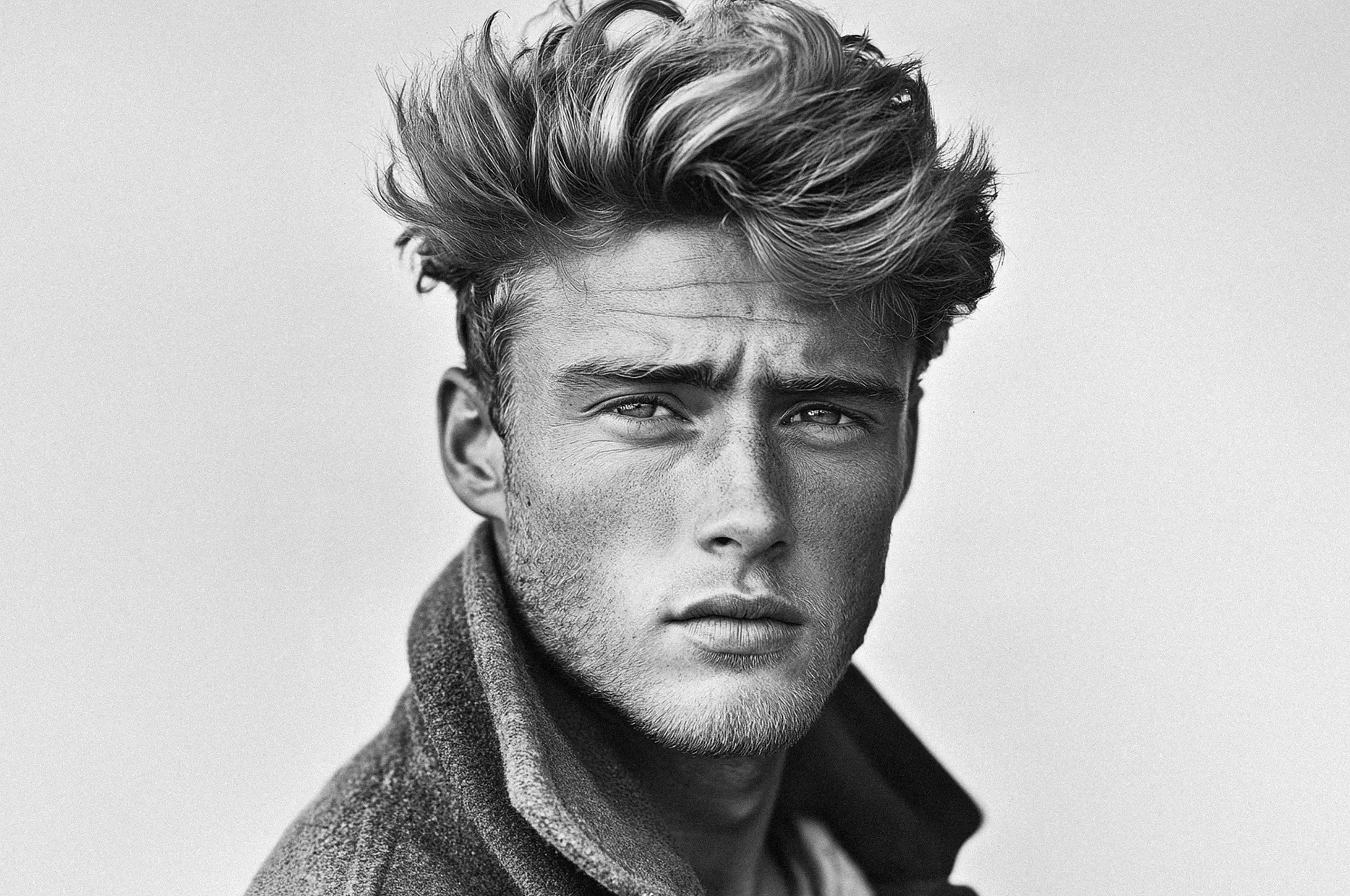 Cannes Image by notthoff La Biosthetique Friseur SW Mann mit stylischer Frisur nach oben cooler kritischer Blick